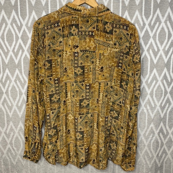 Anpy Top Button Down Shirt Patterned Multi-Tone Brown & Tan Size: Large - Picture 2 of 4